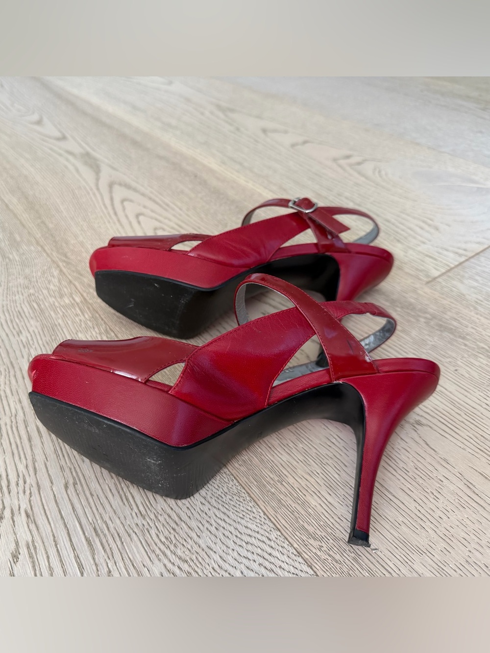 Marc Fisher Red Patent Peep-Toe Slingback Heels